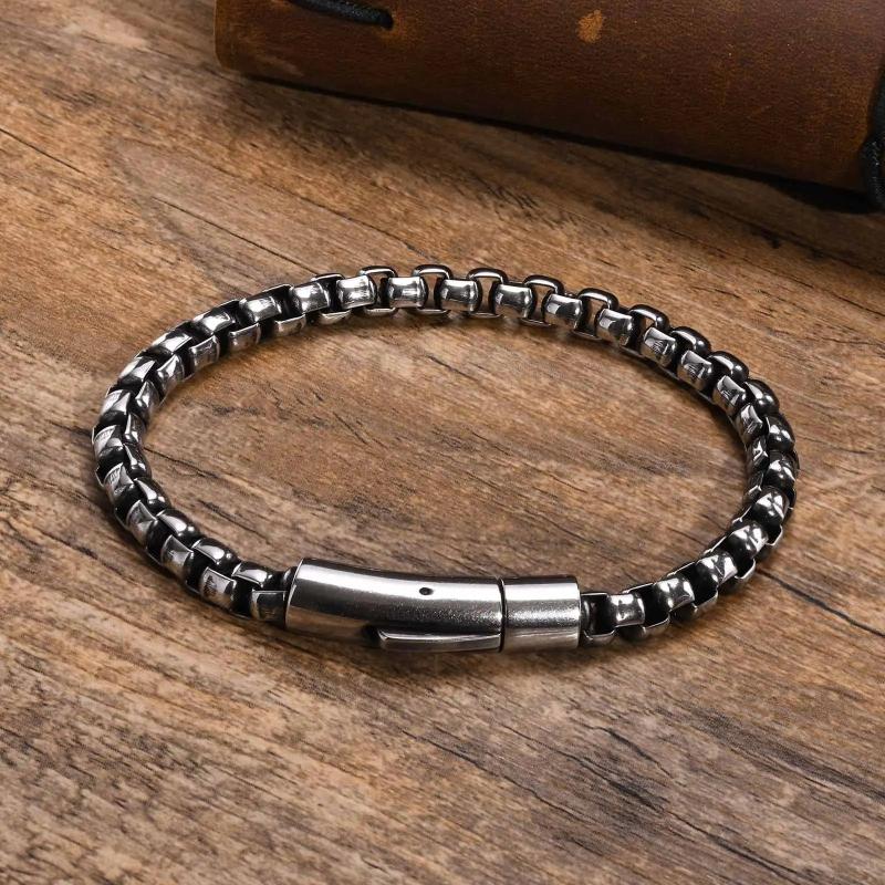 6mm Box Chain Bracelet for Men, Stainless Steel Wristband