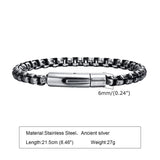 6mm Box Chain Bracelet for Men, Stainless Steel Wristband