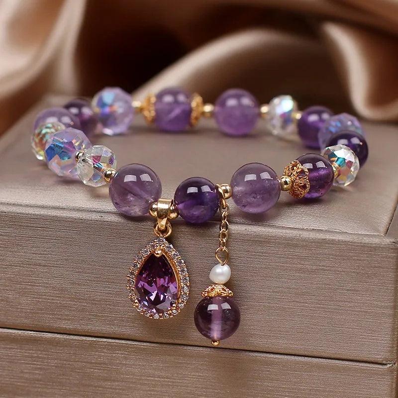 Natural Amethyst Water Drop Bracelet Energy Healing Jewelry