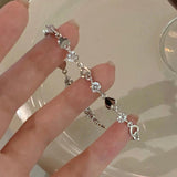 Zircon Heart Chains Bracelet Silver Hollow Heart INS Y2K Style Bracelet