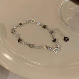 Zircon Heart Chains Bracelet Silver Hollow Heart INS Y2K Style Bracelet