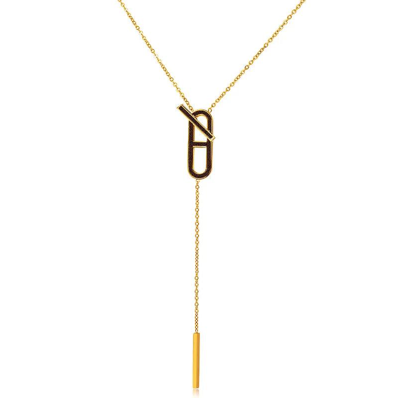 Tassels Pendant Choker Necklace Stainless Steel Collar Cubic Zirconia