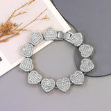 Crystal Heart Cuban Link Chain Bracelet Women Rhinestone Hip Hop Chunky Bracelet