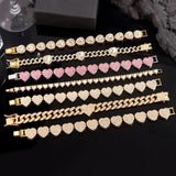 Crystal Heart Cuban Link Chain Bracelet Women Rhinestone Hip Hop Chunky Bracelet