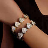 Crystal Heart Link Chain Bracelet Bling Rhinestone Cuban Link Chain