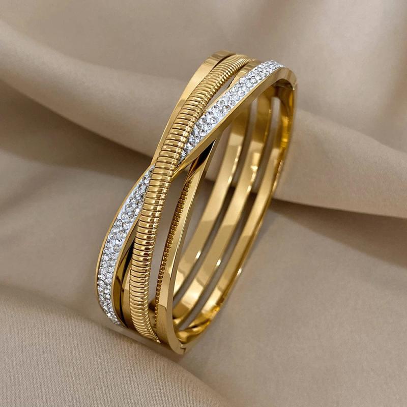 316L Stainless Steel Vintage Crystal Bracelets Bangles for Women Cuff Bracelet