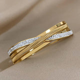 316L Stainless Steel Vintage Crystal Bracelets Bangles for Women Cuff Bracelet