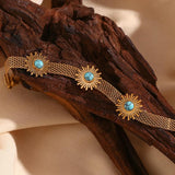 Turquoise Sunflower Mesh Bracelet Stainless Steel 18K Plated