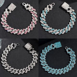 Pink Iced Out Crystal Prong Cuban Link Chain Bracelet for Women