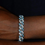 Pink Iced Out Crystal Prong Cuban Link Chain Bracelet for Women