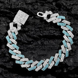 Pink Iced Out Crystal Prong Cuban Link Chain Bracelet for Women