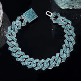 Pink Iced Out Crystal Prong Cuban Link Chain Bracelet for Women