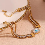 Pearl Zircon Chain Bracelet 18K Plated Stainless Steel Women's Hand Bracelet