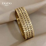 316L Stainless Steel Leaves Open Bracelets for Women Vintage 18K Plated