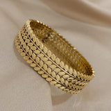 316L Stainless Steel Leaves Open Bracelets for Women Vintage 18K Plated