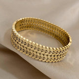 316L Stainless Steel Leaves Open Bracelets for Women Vintage 18K Plated