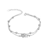 Zircon Inlay Women Bracelet Silver Plated Double Layer Romantic Star Charm