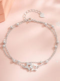 Zircon Inlay Women Bracelet Silver Plated Double Layer Romantic Star Charm