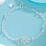 Zircon Inlay Women Bracelet Silver Plated Double Layer Romantic Star Charm