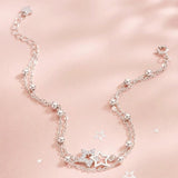 Zircon Inlay Women Bracelet Silver Plated Double Layer Romantic Star Charm