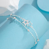 Zircon Inlay Women Bracelet Silver Plated Double Layer Romantic Star Charm