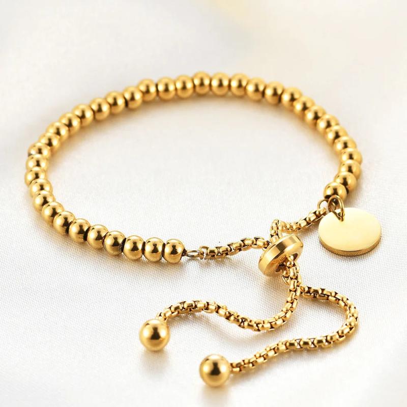 Stainless Steel Round Beads Bracelet for Women Retro Pulseras