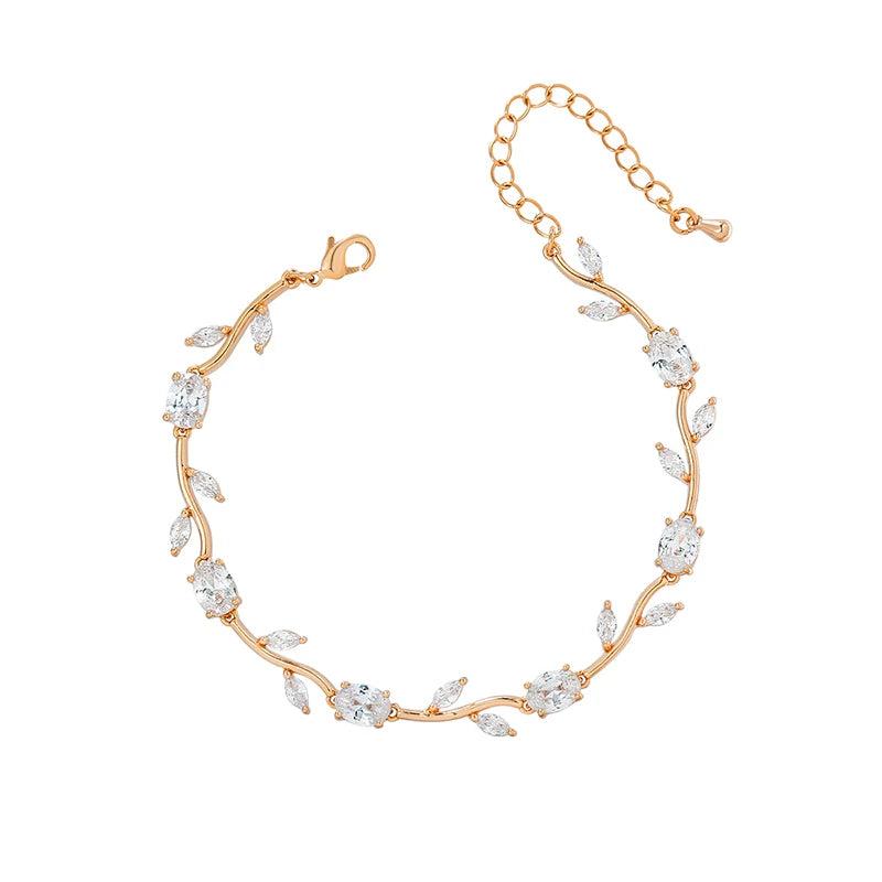 Leaf CZ Crystal Bridal Wedding Bracelet Gift for Mom