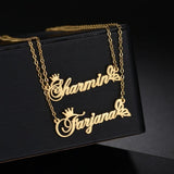 Custom Arabic Name Necklace Stainless Steel Crown Pendant Gift