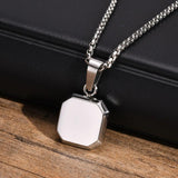 Men's Geometric Square Stone Necklace, 15mm Shell Pendant with Box Chain