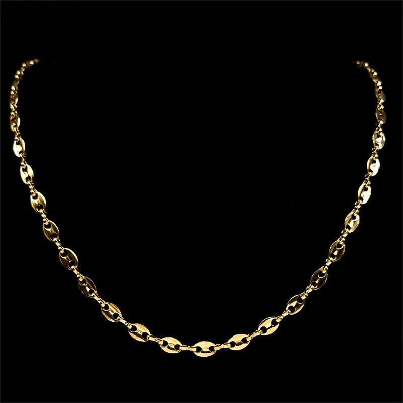 Hip Hop Coffee Bean Chain Necklace Silver Stainless Steel Punk