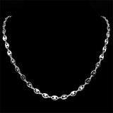 Hip Hop Coffee Bean Chain Necklace Silver Stainless Steel Punk