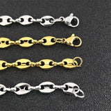 Hip Hop Coffee Bean Chain Necklace Silver Stainless Steel Punk