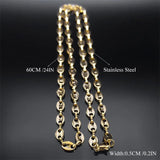Hip Hop Coffee Bean Chain Necklace Silver Stainless Steel Punk