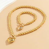 CCB Beads Chain Heart Pendant Necklace Bracelet Set for Women