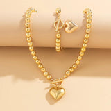 CCB Beads Chain Heart Pendant Necklace Bracelet Set for Women