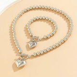 CCB Beads Chain Heart Pendant Necklace Bracelet Set for Women