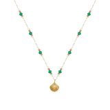 Green Crystal Shell Pendant Necklace Stainless Steel Chain Jewelry Gift