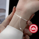 925 Silver Sparkling Lock Chain Bracelet Women Minimalist Jewelry 17+3cm