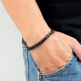 Punk Retro Link Chain Bracelets for Men Stainless Steel Square Magnet Antique