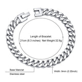 9MM Wide Cuban Chain Bracelet for Men, Waterproof Stainless Steel Wristband