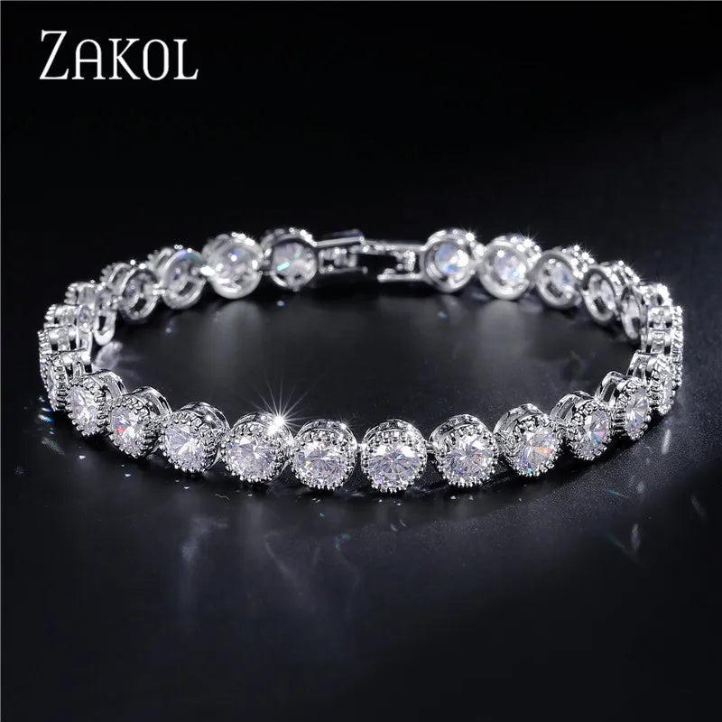CZ Tennis Bracelet Silver Chain Crystal Wedding Jewelry