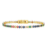 Colorful Tennis Bracelet Women, CZ Chain, Stainless Steel Link