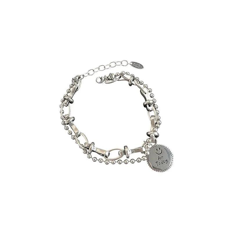 Unique Double Chain Smile Face Silver Bracelet