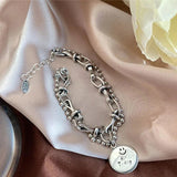 Unique Double Chain Smile Face Silver Bracelet
