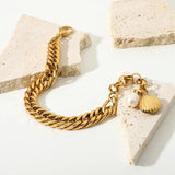18K Plated Shell Pearl Bracelet Double Cuban Chain Chunky Party Jewelry