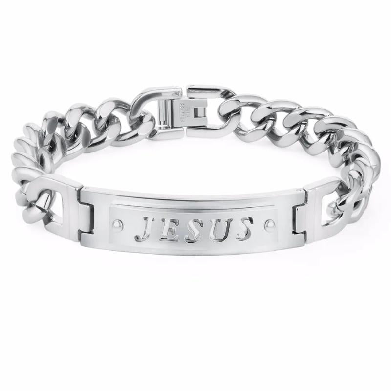 Catholic Crucifix Cross Bracelet Stainless Steel Christ Cuff Bracelet