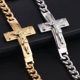 Catholic Crucifix Cross Bracelet Stainless Steel Christ Cuff Bracelet