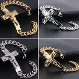 Catholic Crucifix Cross Bracelet Stainless Steel Christ Cuff Bracelet