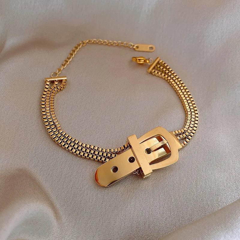 Stainless Steel Thick Chain Bracelet for Women Geometric Punk Hip-Hop Jewelry