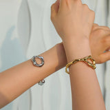 Metal Geometric Stainless Steel Pvd Silver Texture Bracelet Bangle